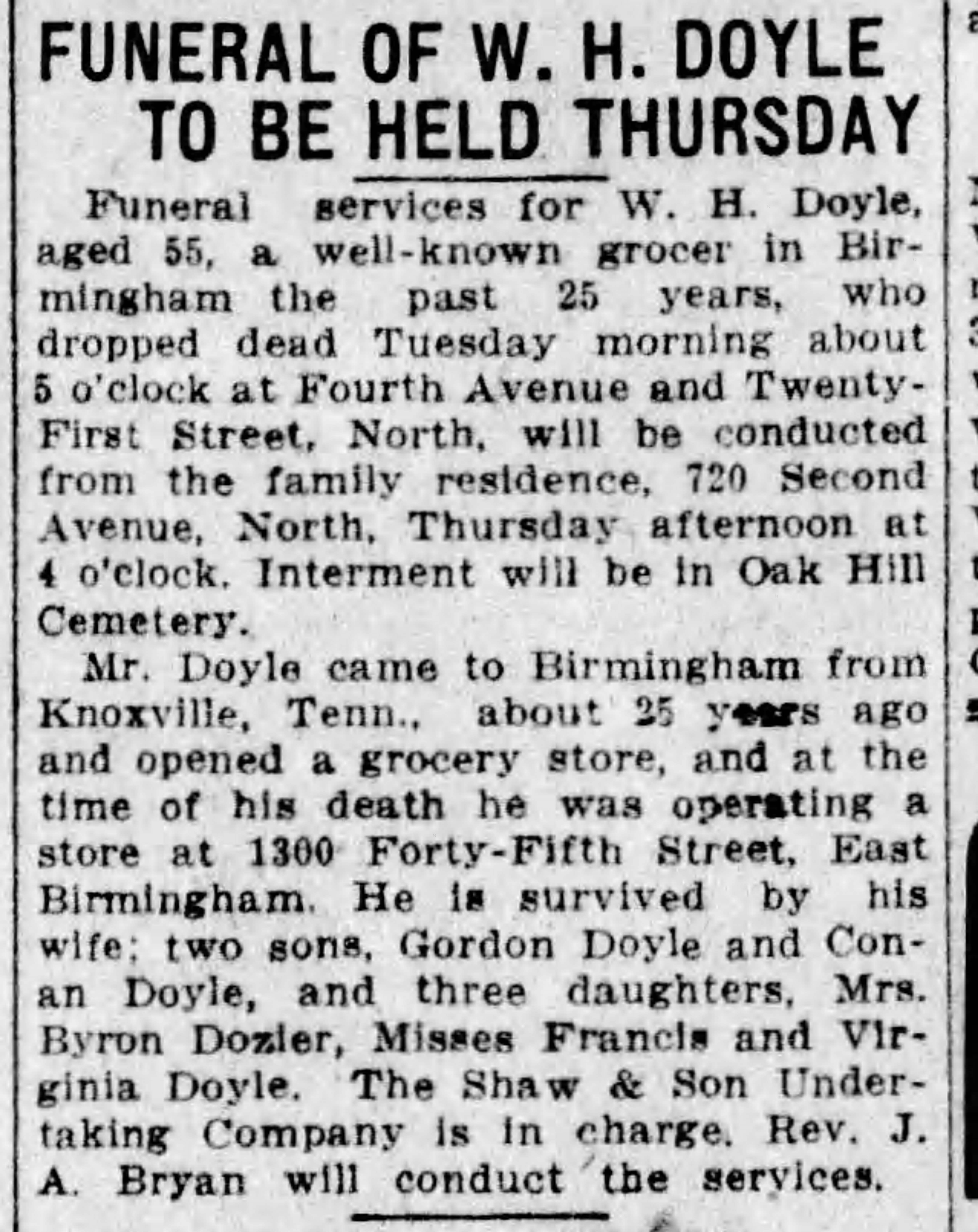 W. H. Doyle obituary